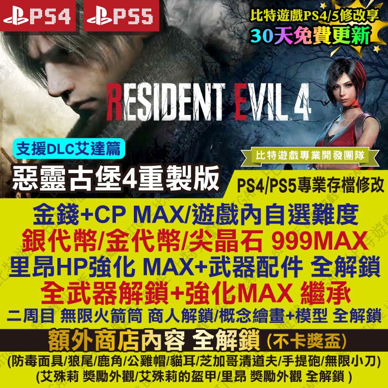 【PS4 PS5 開發票】 惡靈古堡4重製版 RE4 DLC 艾達 -專業存檔修改 金手指 攻略 外掛 遊戲修改