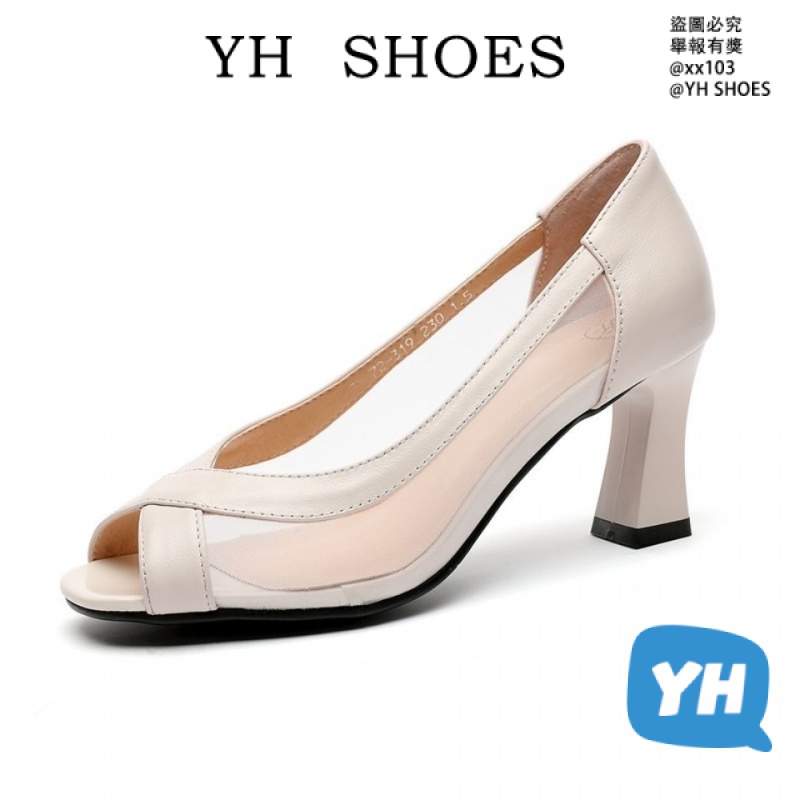 YH SHOES專櫃速髮厚底涼鞋女 魚口鞋 楔型鞋 魚口高跟鞋 魚口涼鞋 真軟皮網紗粗跟涼鞋女外穿秋季百搭魚口中跟單鞋