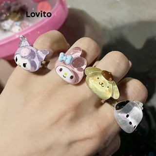 Lovito 可愛卡通圖案女孩情侶閨蜜戒指女式戒指 LFA05346 (白色/粉色/紫色/黃色)