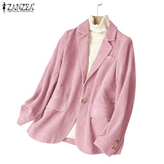 Zanzea 休閒女式長袖復古寬鬆外套燈芯絨西裝外套