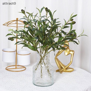 Attact 6 叉人造橄欖樹枝 DIY 裝飾花環葉子與橄欖果葉用於家庭酒店婚禮 TW