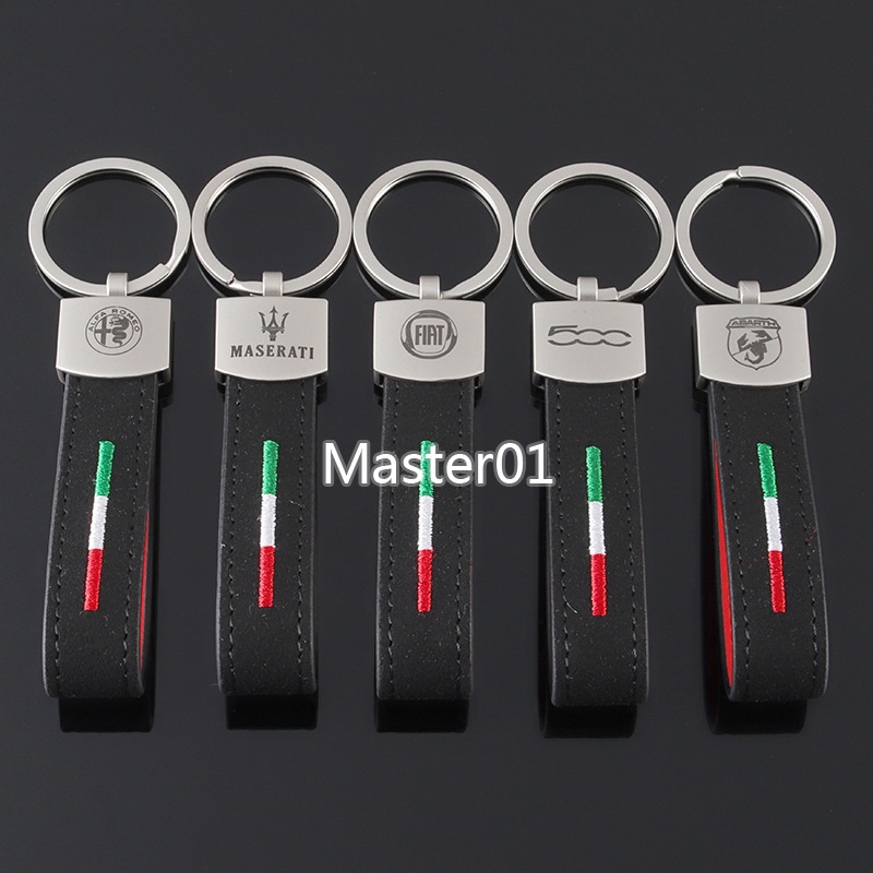 1 件裝絨面革適用於菲亞特 500 Abarth Maserati Alfa Romeo 標誌汽車徽章鑰匙圈金屬鑰匙鏈架