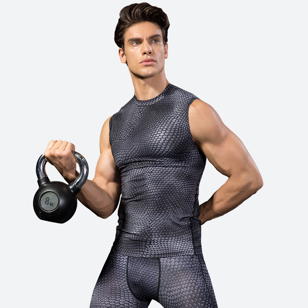 男士3D立體印花 健身跑步運動背心 緊身彈力無袖背心速乾衣服