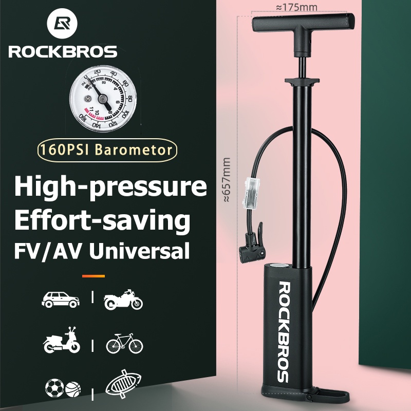 ROCKBROS 自行車打氣筒高壓 160PSI Scharder/Fresta 閥門氣泵適用於摩托車汽車自行車踏板車帶