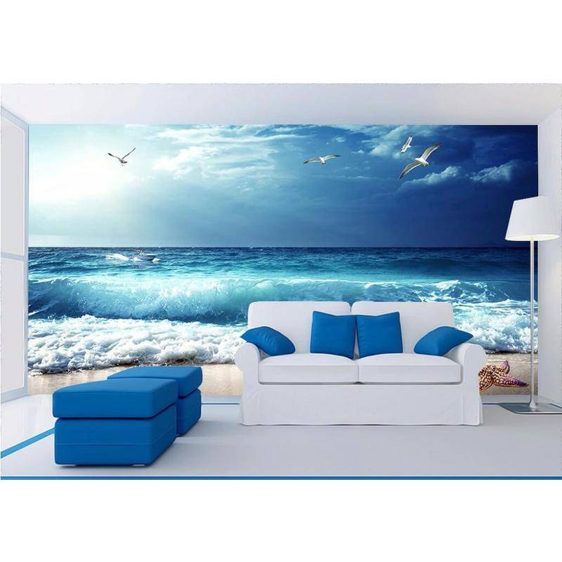 定制照片3d壁紙無紡布和絲綢壁畫藍海藍天海灘風景海岸景觀繪畫牆紙家居裝飾貼紙