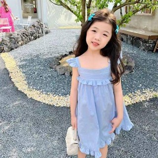 ♕Happy Baby♕ 女童洋裝 台灣出貨 女童吊帶裙2023夏裝新款兒童時尚可愛飛飛袖背心裙寶寶無袖連衣裙