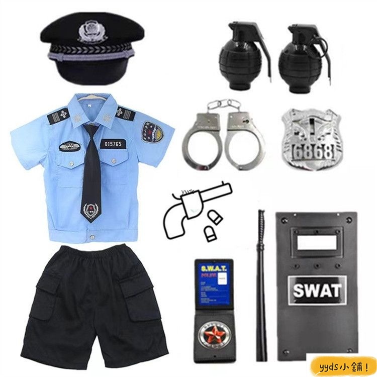 YYDS ❤【新品上新】❤兒童小軍裝警官交警套裝男女童玩具小警察制服六一演警長衣服兒童