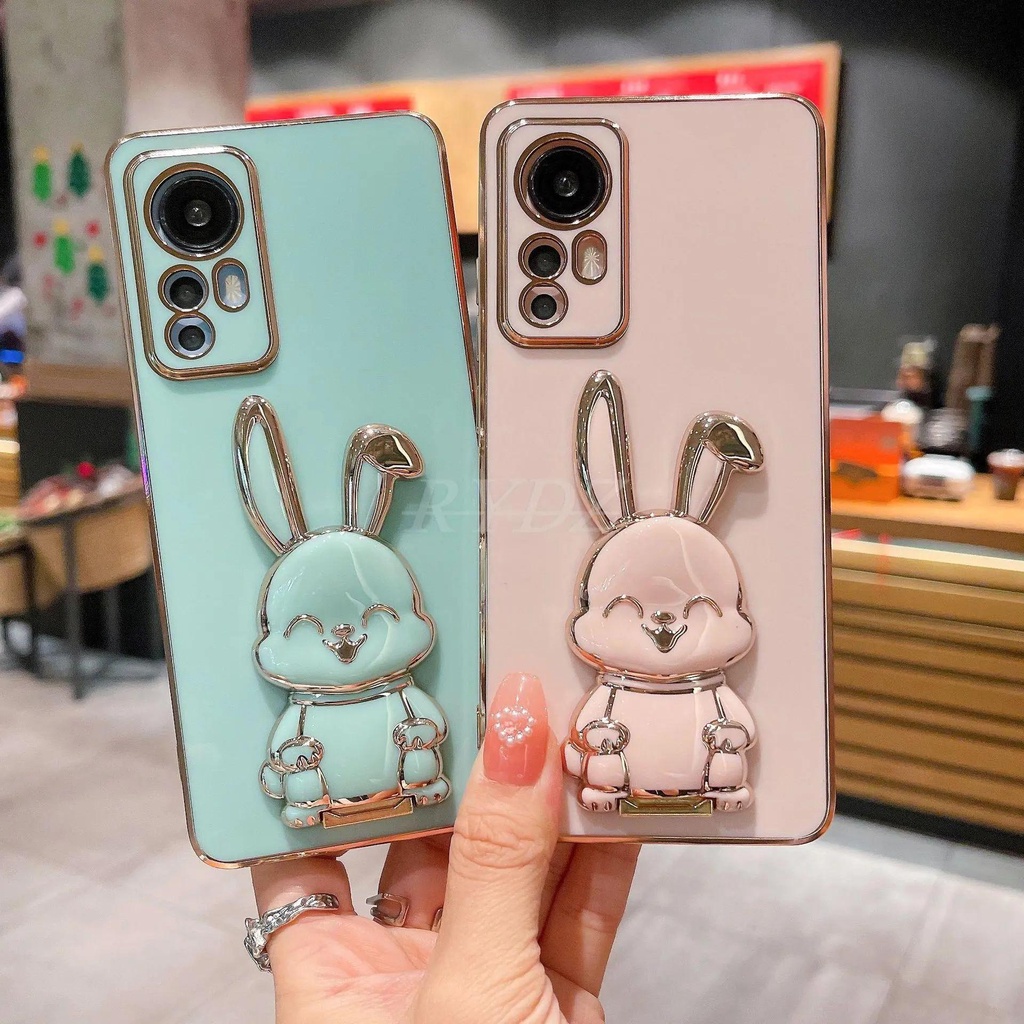 XIAOMI MI Xiaomi 13T Pro 電鍍保護套 3D 可愛兔子折疊支架保護套適用於小米 Mi 13lite