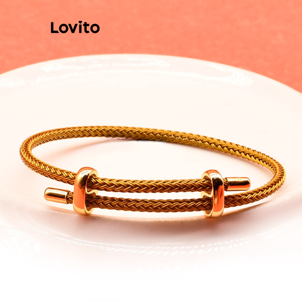 Lovito 女士休閒素色金屬手鍊 LFA01082 (金色)