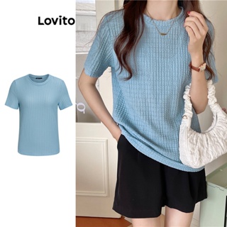 Lovito 女休閒素色T恤 L67AD033 (藍色)