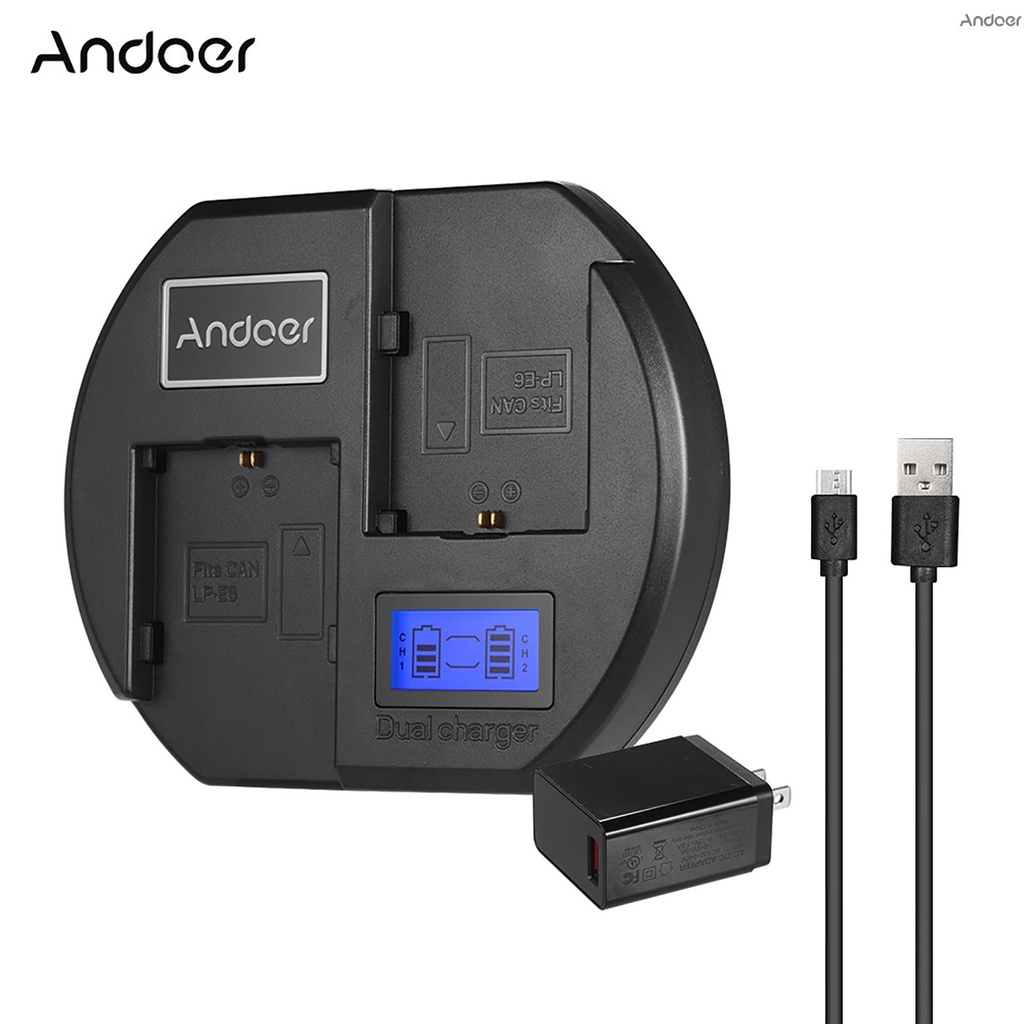 Andoer 快速充電器雙通道相機電池充電器,帶美國快速充電適配器數字液晶顯示屏 USB 輸入,適用於 Came-10.