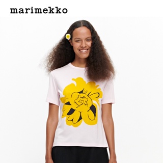 時尚品牌 Marimekko 時尚 Pioni 印花短袖女式圓領 T 恤 100% 棉