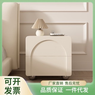 【廠家直銷✨免運】奶油風床頭櫃 現代簡約 皮質輕奢感櫃子 網紅創意白色櫃 臥室實木床邊櫃