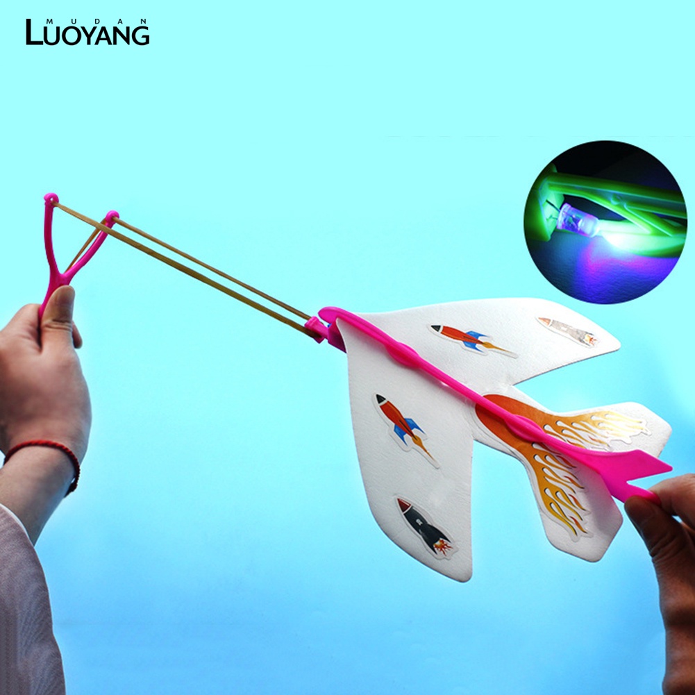 洛陽牡丹 發光彈射飛機 DIY閃光彈力迴旋飛機 兒童益智玩具