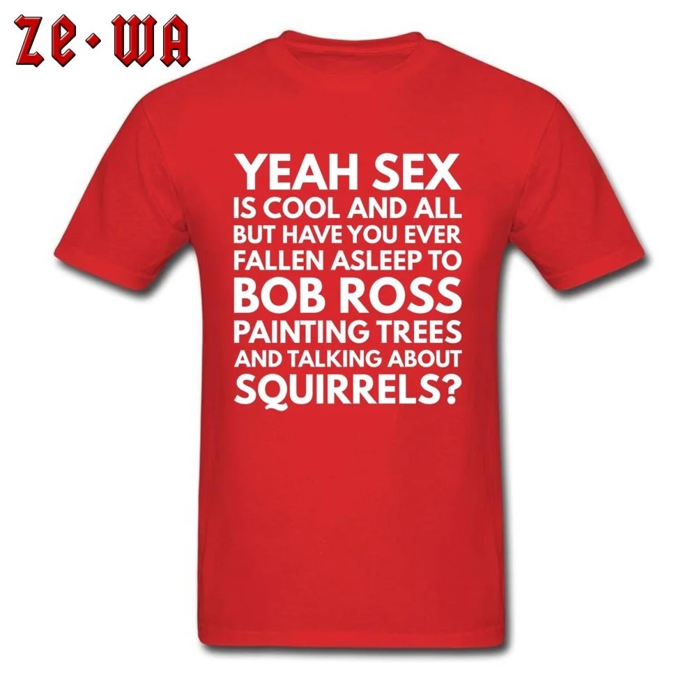 街頭風格 T 恤男士字母 T 恤 BOB ROSS AND SQUIRRELS 搞笑語學生上衣和 T 恤全新紅色 T 恤