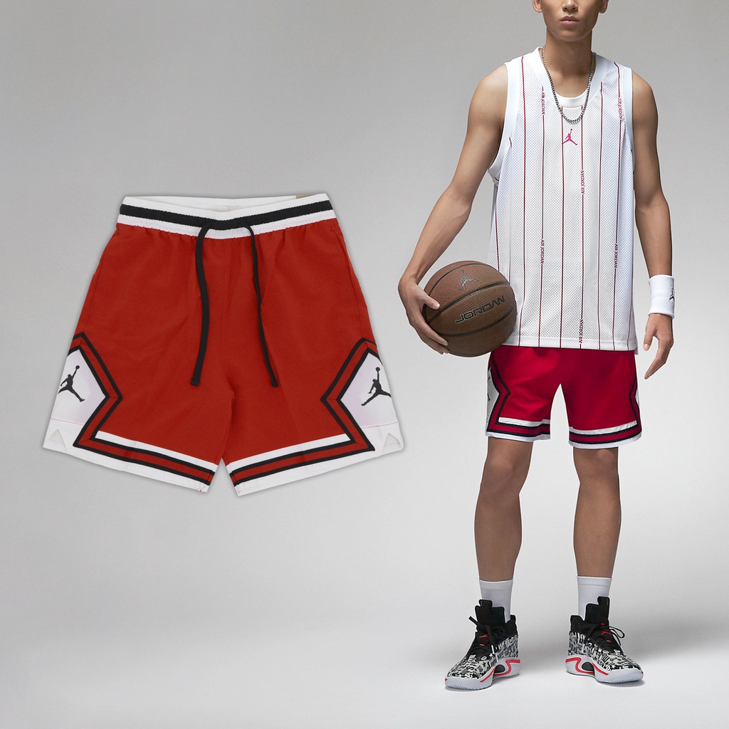Nike 短褲 Jordan Diamond 男款 紅 球褲 喬丹 網眼 抽繩 滾邊 【ACS】 FB7581-687