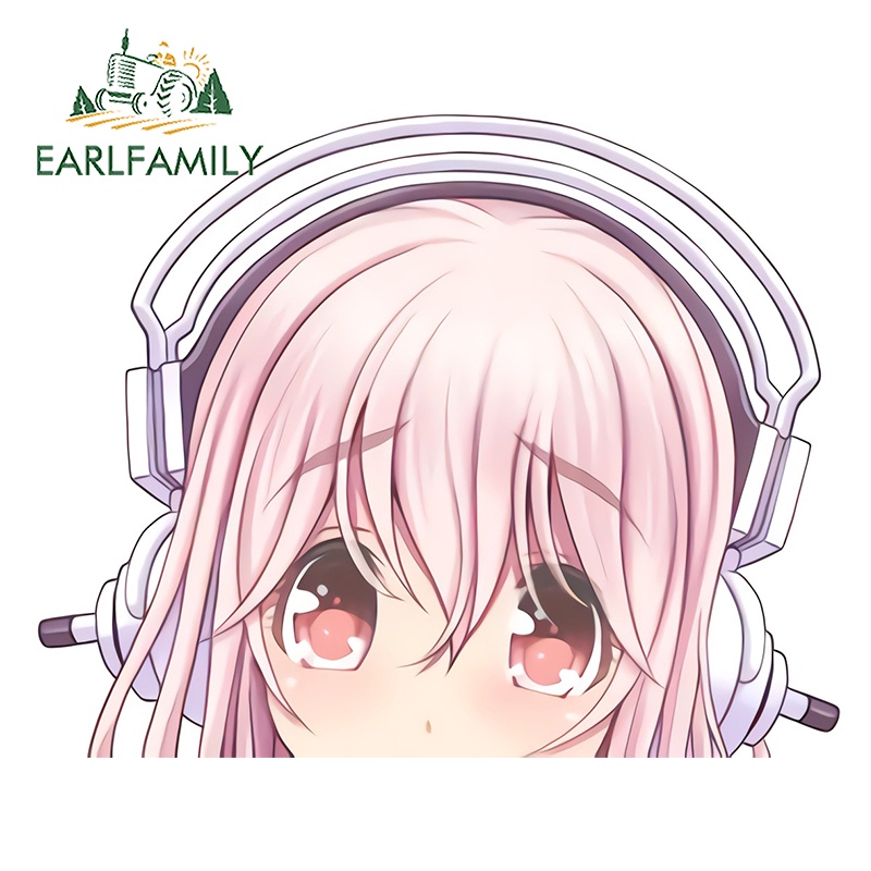 Earlfamily 13cm Super Sonico 動漫偷看汽車貼紙 JDM 後擋風玻璃保險槓乙烯基防水貼花防曬創