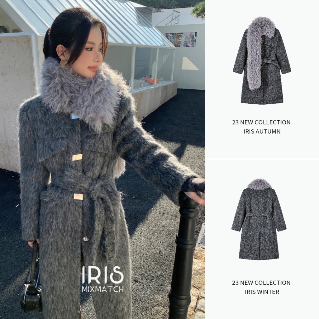IRIS BOUTIQUE 泰國小眾設計冬季新款 中長款大衣IC70956_grey