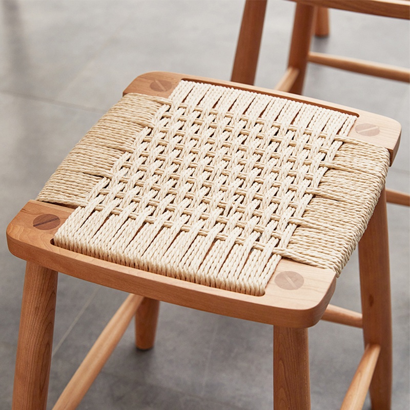 北歐實木藤編方凳櫻桃木色吧凳梳妝凳換鞋凳高腳餐椅現代簡約