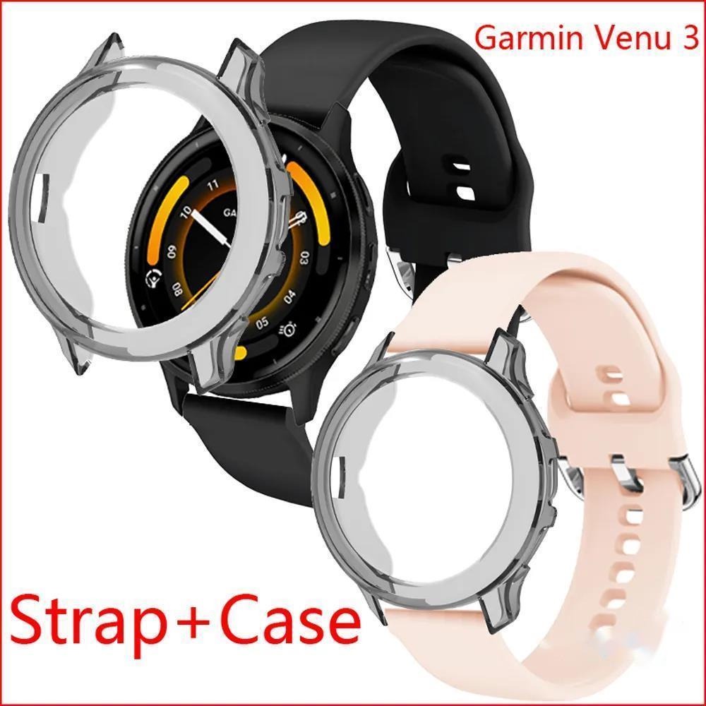 適用於 Garmin Venu 3 Venu3s 錶帶矽膠運動軟腕帶智能手錶外殼屏幕保護套保險槓外殼外殼