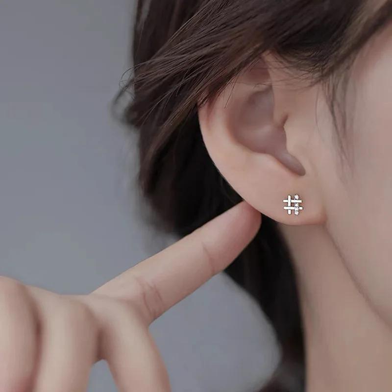 Tic Tac Toe 耳環無孔耳夾幾何水鑽夾式耳環無穿孔極簡耳環首飾 CEc03