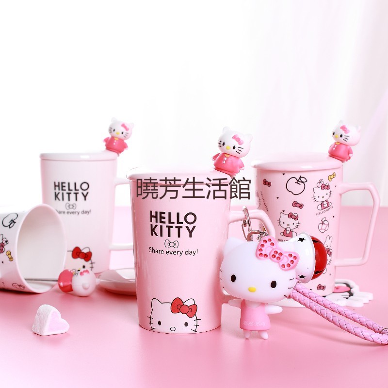 〈曉芳推薦〉Hello Kitty 陶瓷水杯子帶蓋勺辦公室女情侶咖啡馬克杯可愛哆啦A夢杯