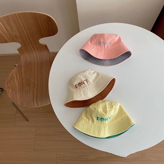 兒童漁夫帽春2-6歲夏薄款男童雙面字母大簷遮陽帽女童外出遮陽帽盆帽