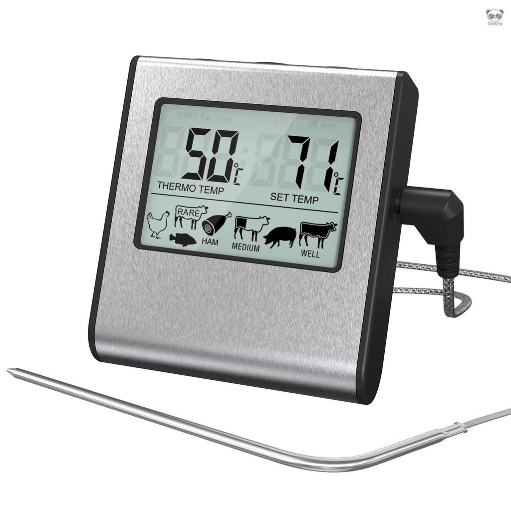 肉類食品溫度計 7種肉類可選擇、高溫警報、可預設溫度、可倒計時 帶磁性可吸附在金屬表面 2326 出貨不帶電池 灰色