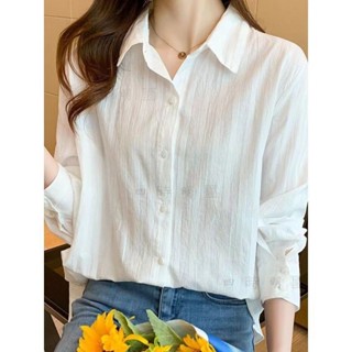 純色長袖白色襯衫女春夏新款韓版白襯衣職業上衣女士打底衫長袖襯衫|內搭襯衫|時尚穿搭#SSMY