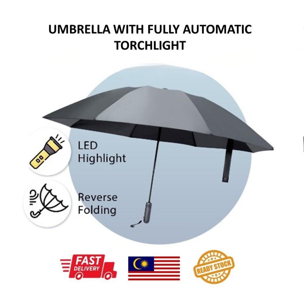 雨傘全自動帶led燈熱雨手電筒106cm自動雨傘