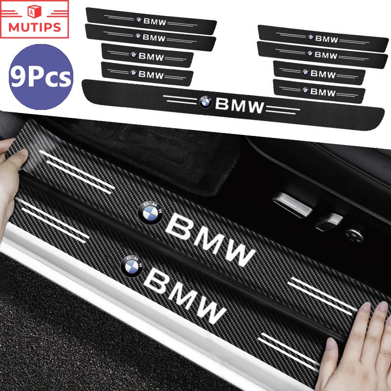 BMW 寶馬 9 件/套碳纖維汽車皮革門檻貼紙防刮保護門檻條適用於 E36 E46 E30 E90 F10 F30 E3