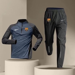 巴塞羅那24半拉鍊足球訓練服套裝男秋季戶外跑步運動長袖長褲兩件套休閒穿戶外活動