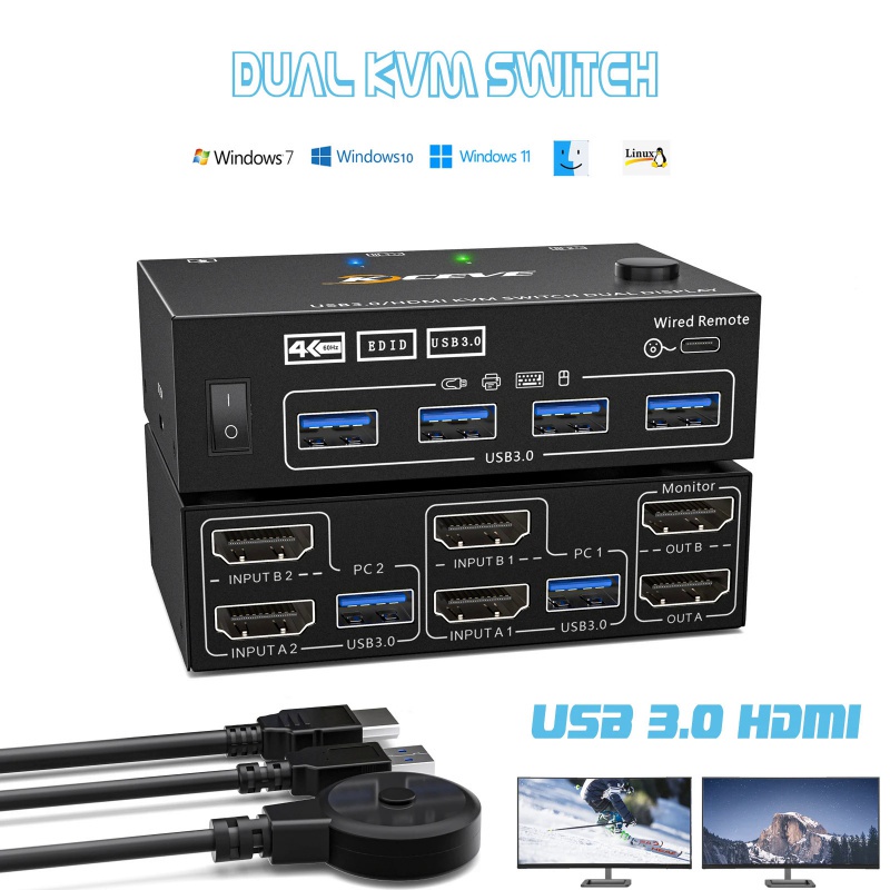 雙通道 KVM 切換器 USB 3.0 HDMI 2X2 切換器多路電腦主機接口鍵盤鼠標共享設備