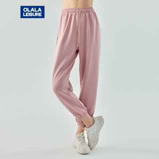 OLALA 透氣速乾垂墜有型空氣層束腳瑜伽褲休閒寬褲女運動褲女