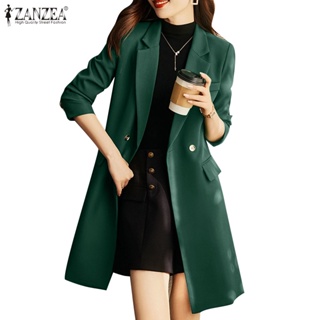 Zanzea 女式韓版雙排扣長袖寬鬆純色西裝外套