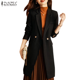 Zanzea 女式韓版長袖雙排扣寬鬆純色西裝外套
