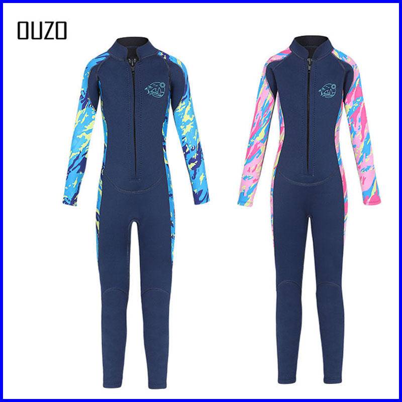 現貨 OUZO 2.5mm 潛水衣 兒童連身保暖防晒 前置拉鍊 袖口/褲腳口人字卷邊 潛水游泳訓練
