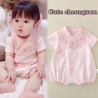 中國新年連身衣女嬰粉色旗袍連身衣