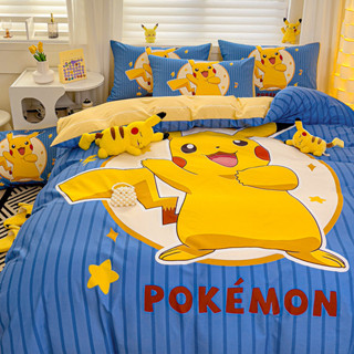 JJ生活館 皮卡丘床包組 pokemon寶可夢皮卡丘床上四件套 純棉全棉卡通被套 床包床單床罩 單人/雙人/加大/床包組
