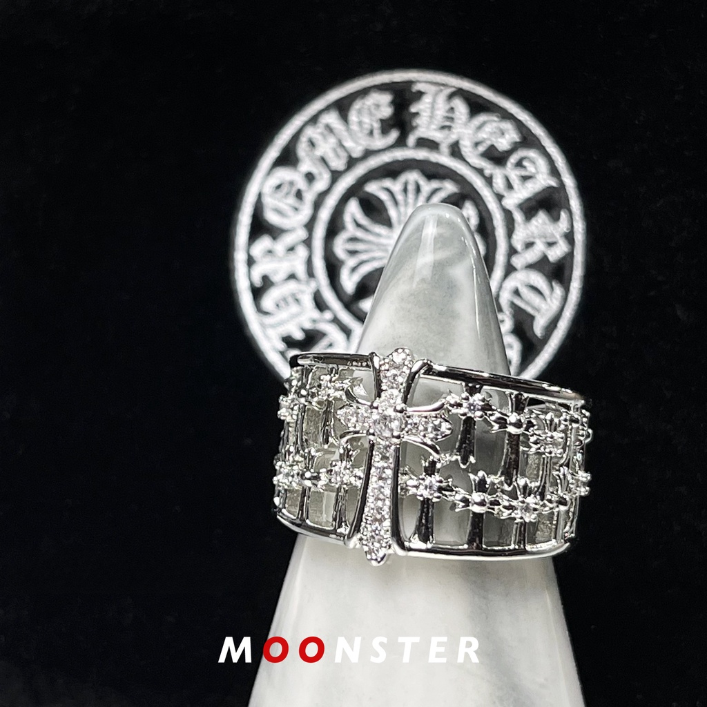 Chrome Hearts cross鏤空鑲嵌鑽戒女小眾設計開口戒指可調節戒指