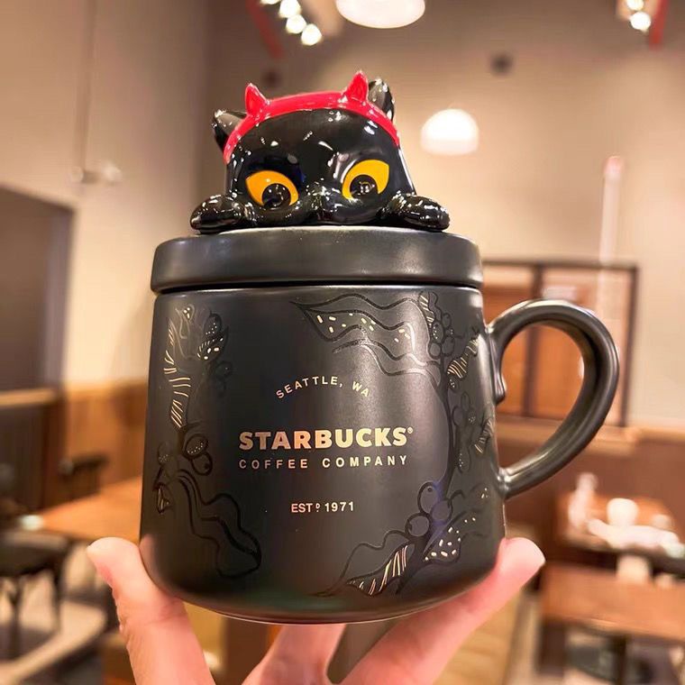 2023新款 萬聖節貓咪馬克杯 咖啡杯 Starbucks 星巴克 賞咖杯子帶蓋 小惡魔黑貓 陶瓷 咖啡馬克杯