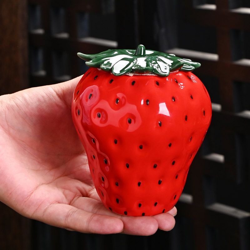 可愛草莓迷你陶瓷罐 高顏值輕奢茶葉罐 小號便攜糖果罐 結婚伴手禮 草莓陶瓷儲物罐 糖果罐