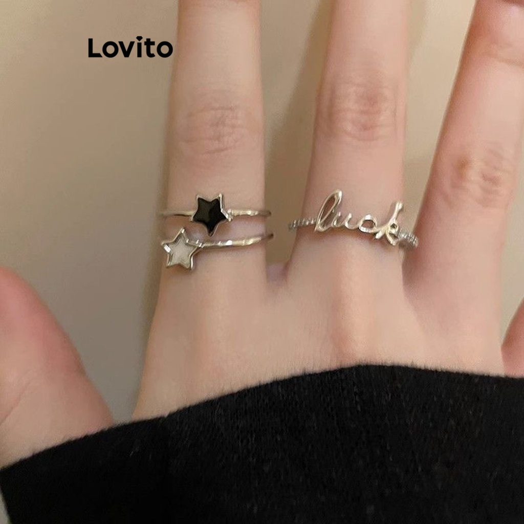 Lovito 女士優雅星星金屬戒指 LFA05018 (銀色)