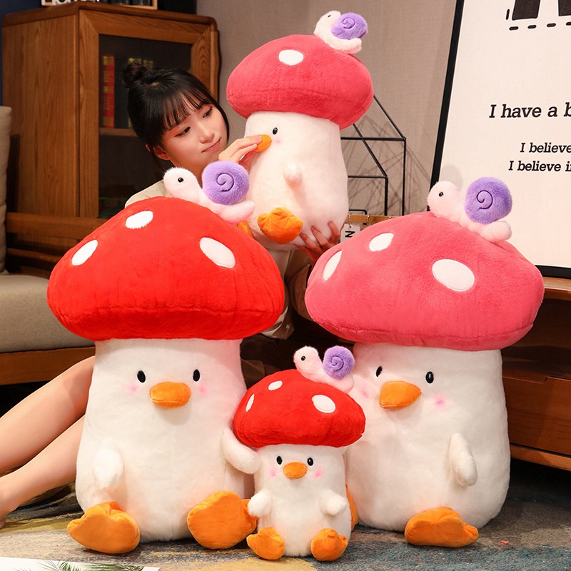 卡哇伊蘑菇雞毛絨搞笑雞毛絨玩具寶寶可愛蘑菇雞公仔軟沙發抱枕兒童聖誕禮物女孩生日禮物