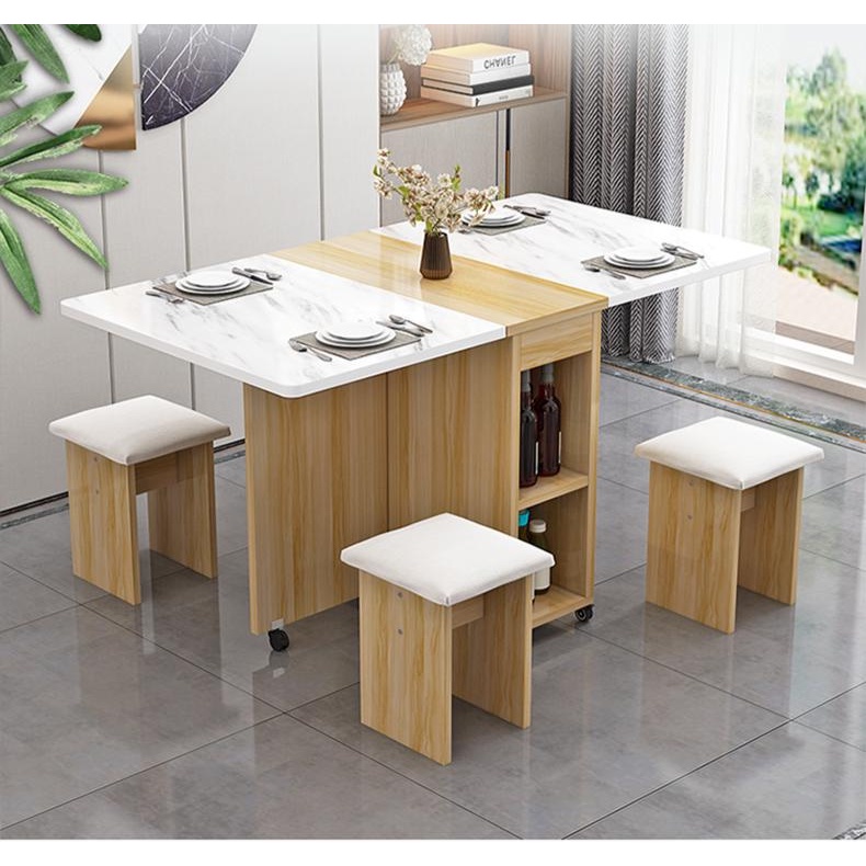 新品下殺 餐桌 折疊桌 吃飯桌 家用小戶型 折疊餐桌邊櫃組合 多功能可移動長方形吃飯桌 折疊桌