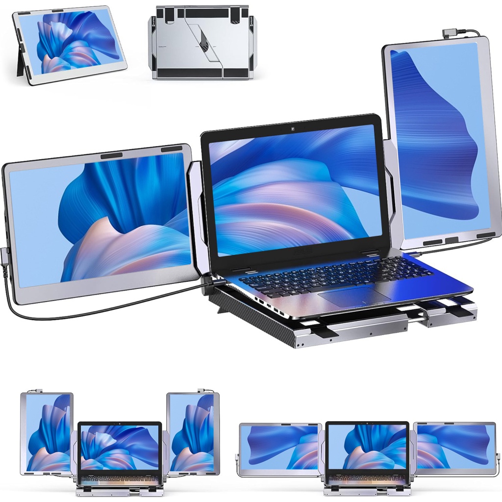笔记本电脑显示器扩展器 - F1 360°旋转便携式笔记本电脑屏幕扩展器，带支架铝合金14英寸IPS FHD 1080P