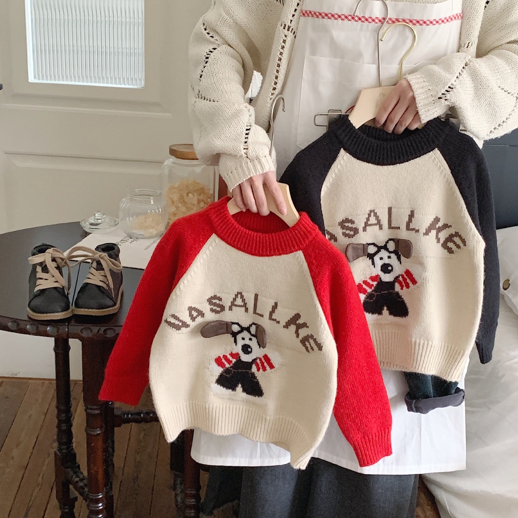 ✨HIKIDS✨韓國童裝 兒童毛衣 冬季韓版男女童帥氣可愛小狗針織衫 新年拜年服 潮