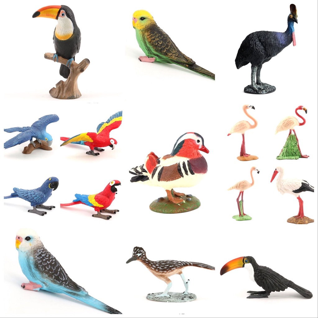 ✌限时熱銷✌兒童仿真靜態實心鳥類模型火烈鳥貓頭鷹鸚鵡玩具模型批發擺件