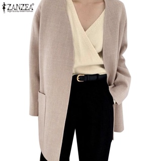 Zanzea 女式韓版時尚 V 領長袖露肩寬鬆口袋西裝外套
