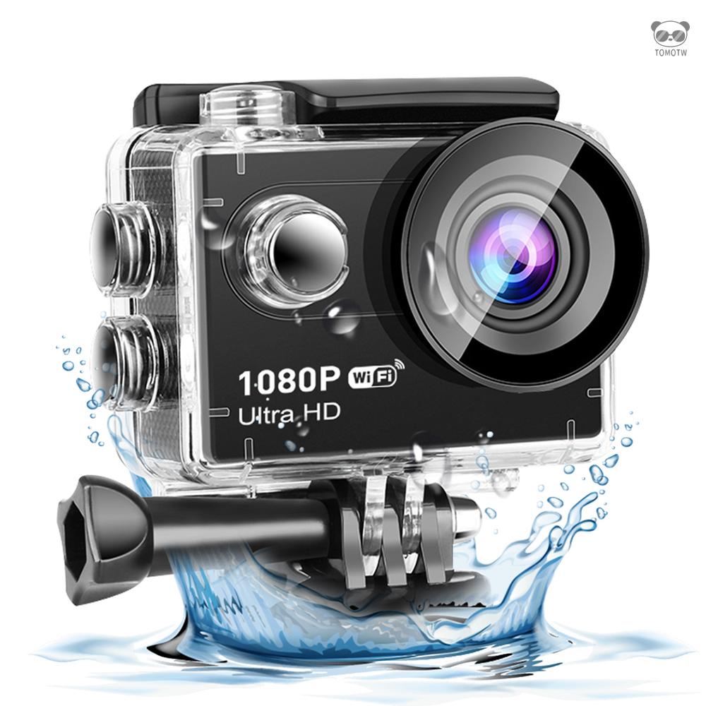 1080P高清防水運動相機 12MP像素 帶2.0寸LCD屏 120°超大廣角 水下30米防水 帶防水殼 轉接頭 頭盔底